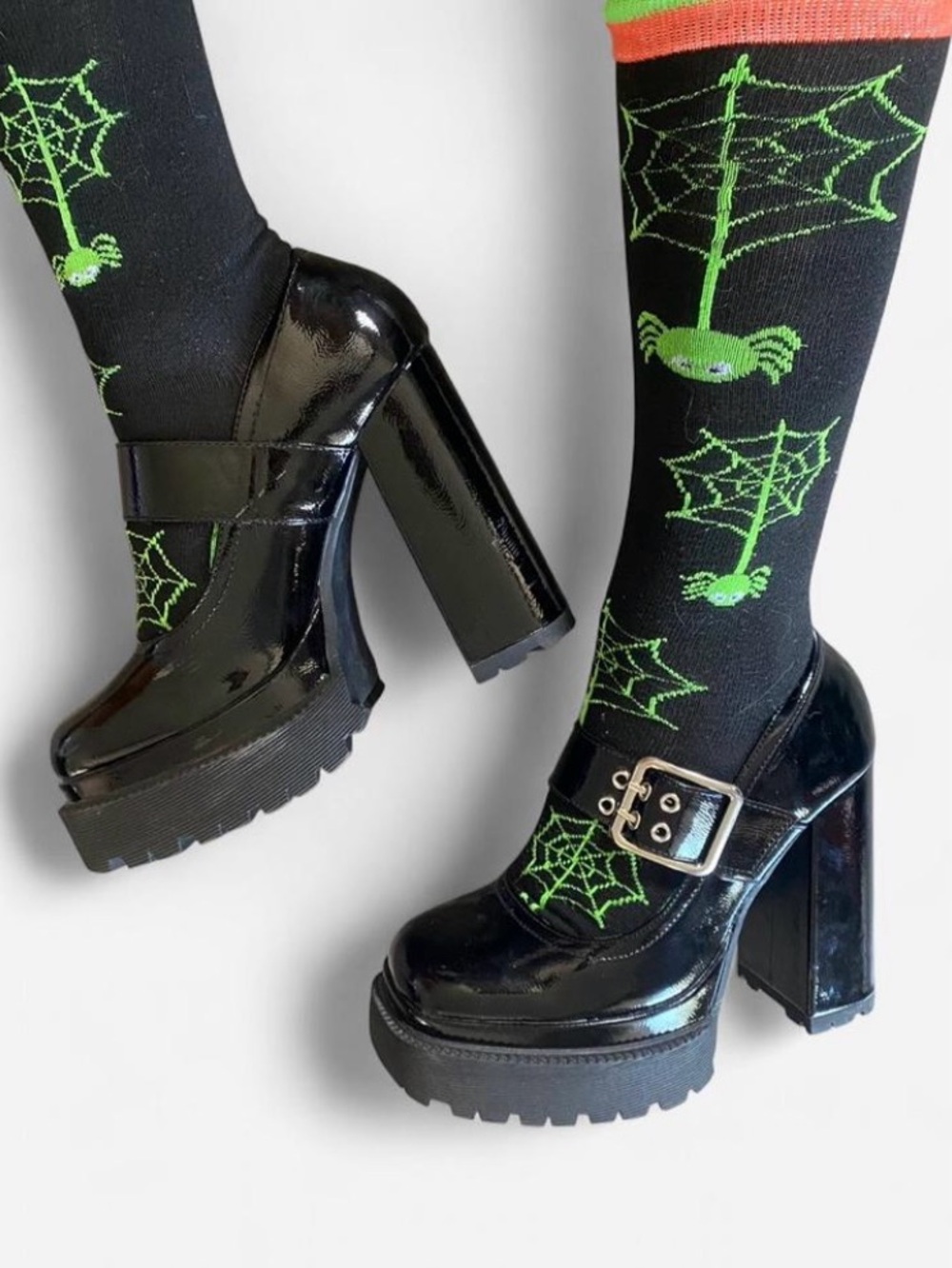 Black Patent Faux Leather Mary Jane Platform Heels